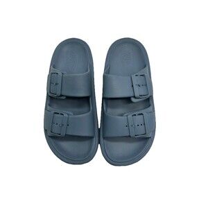 ZARA WOMEN'S BLUE GRAY DOUBLE-BUCKLE FOAM SANDALS FLAT SIZE 37  EU US 7